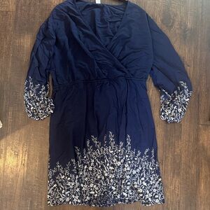 Old Navy Navy Blue Long Sleeve Dress with White Floral Pattern